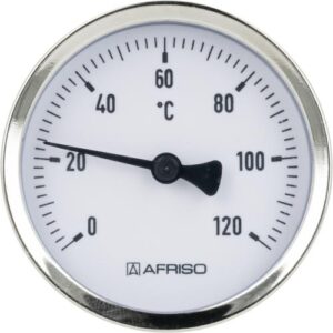 Термометр биметаллический BiTh 63, fi63 мм, 0÷120°C, L 40 мм, НР1/2″, ax, кл. 2