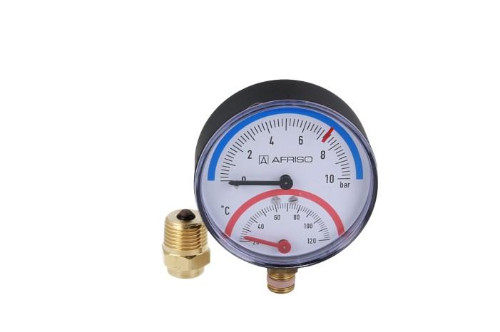 Термоманометр TM 80, fi80 мм, 0÷10 бар, 20÷120°C, НР1/4″, ax, кл. 2,5 Термоманометр TM 80, fi80 мм, 0÷10 бар, 20÷120°C, НР1/4″, ax, кл. 2,5